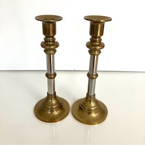 Brass & silver Candlestick Holders vintage lot of 2 cottagecore